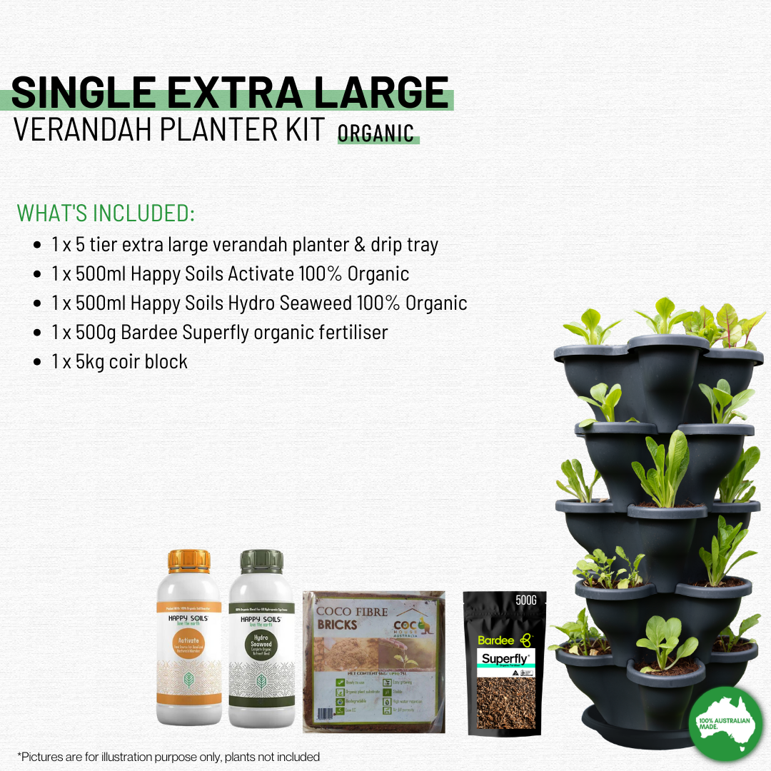 5 Tier Extra Large Verandah Planter Garden Kit (Inc Coir, Nutrient and Bardee Superfly Organic Booster)